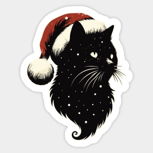 Retro cosmic christmas black cat Sticker